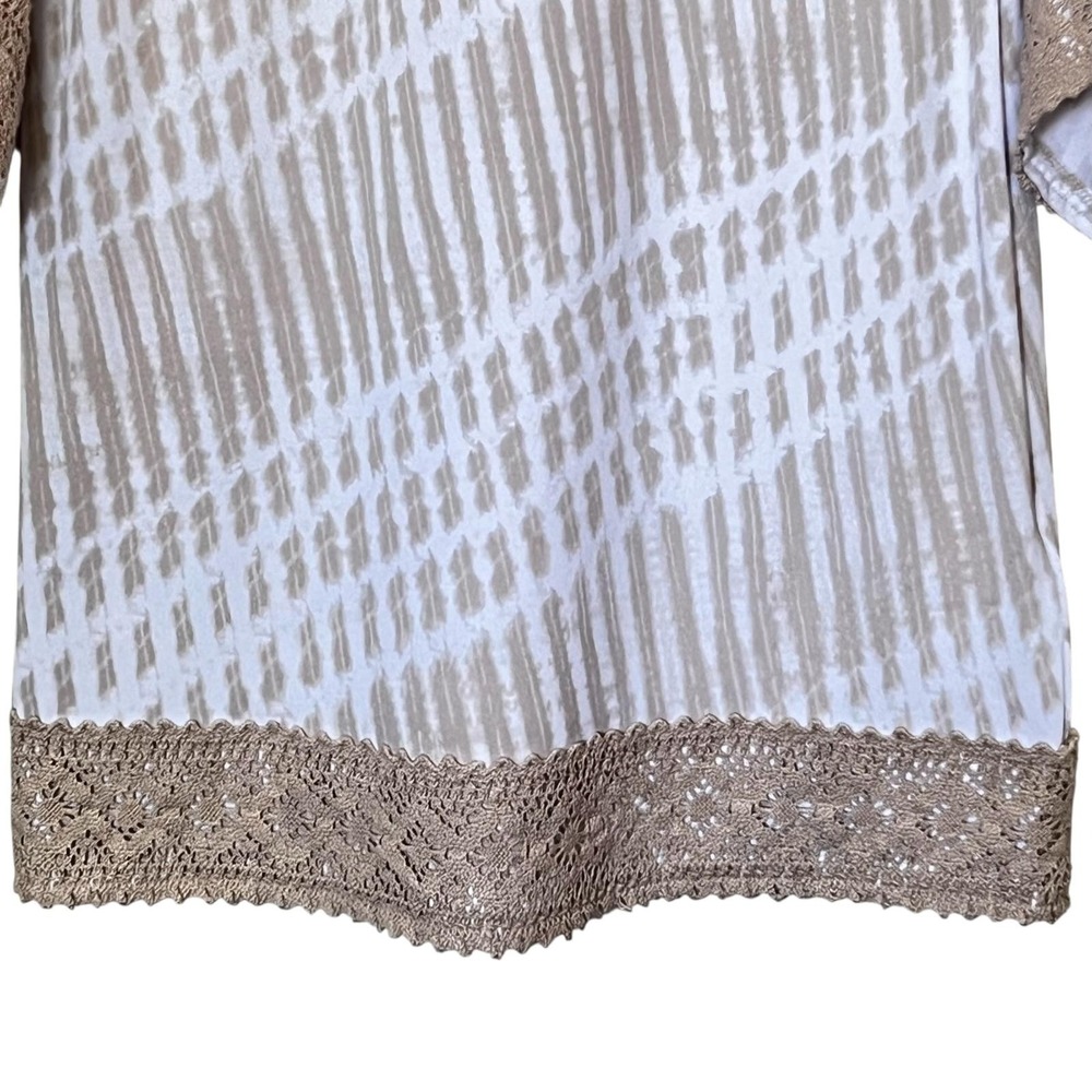 Michael Kors Dress Womens Small Beige White Tie Dye Crochet Trim Boho 3/4 Sleeve - Picture 7 of 11